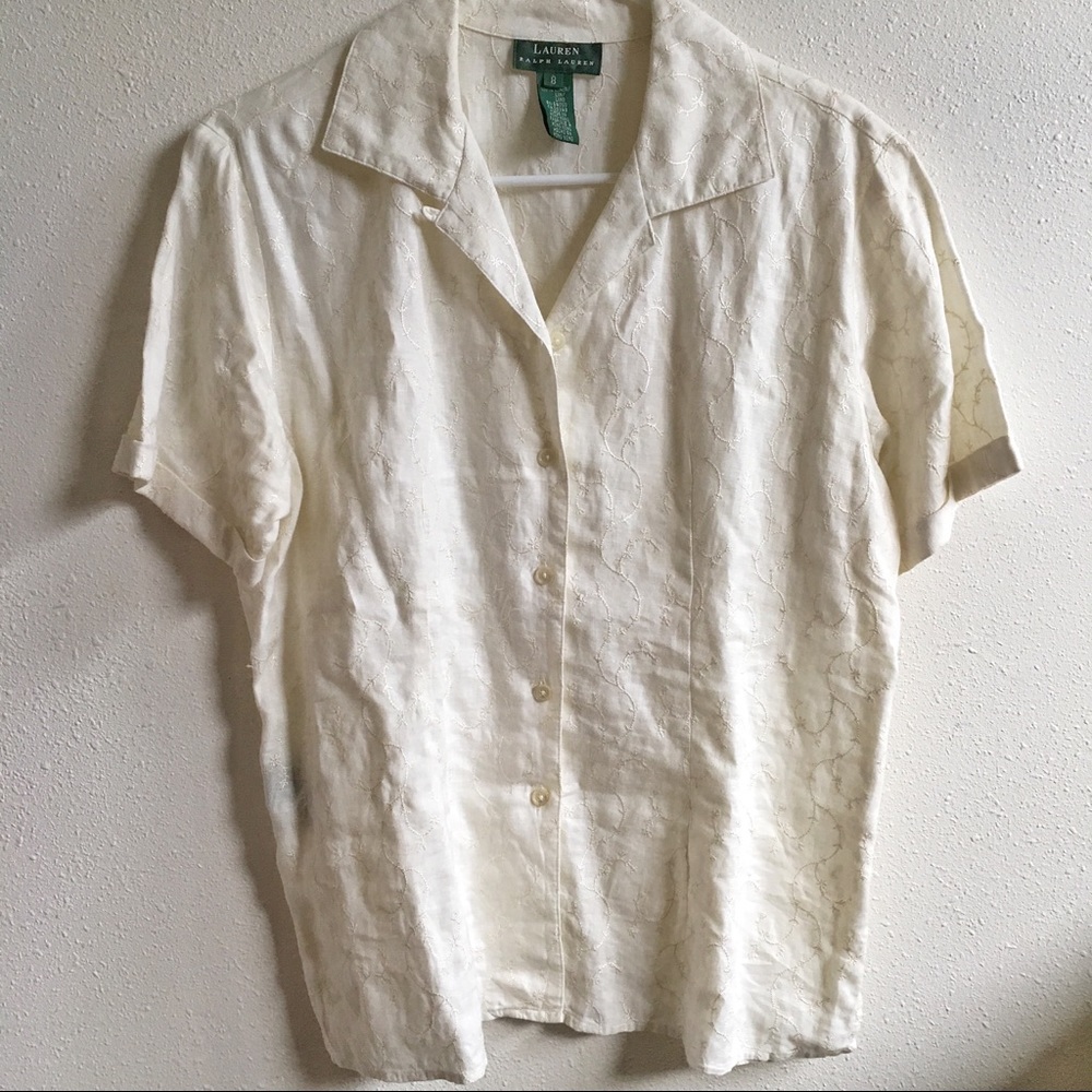 Lauren Ralph Lauren White Embroidered Button Down